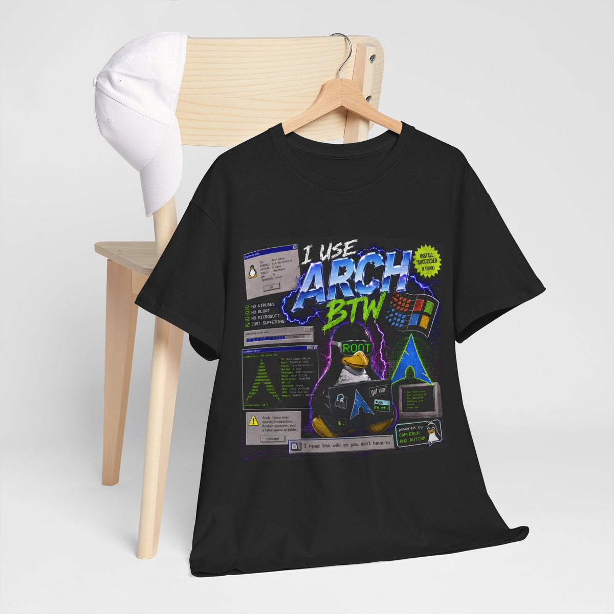I Use Arch BTW T-Shirt – Retro Linux Arch Penguin Tee for Devs & Sysadmins